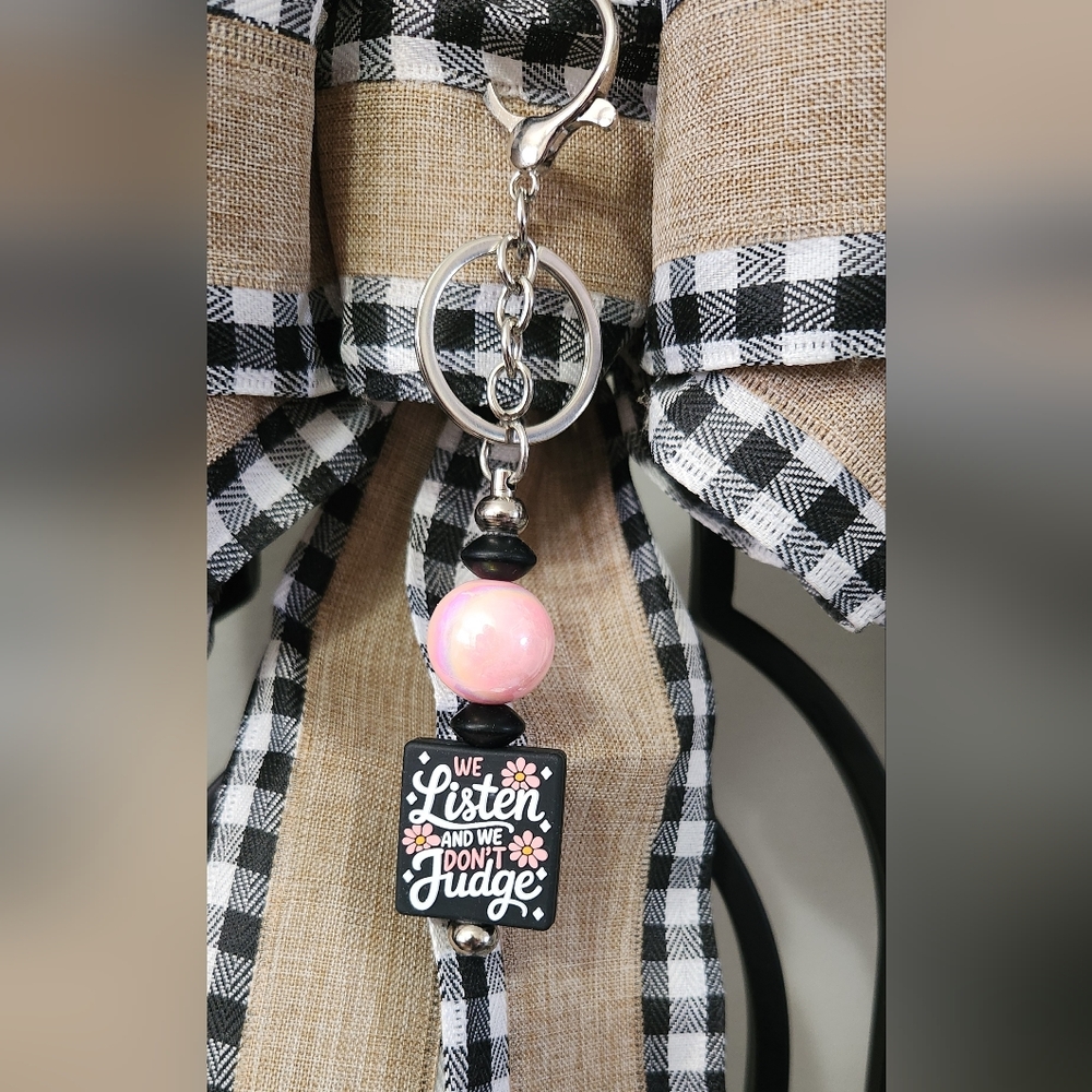 Pink Beaded Keychain with Inspirational Charm